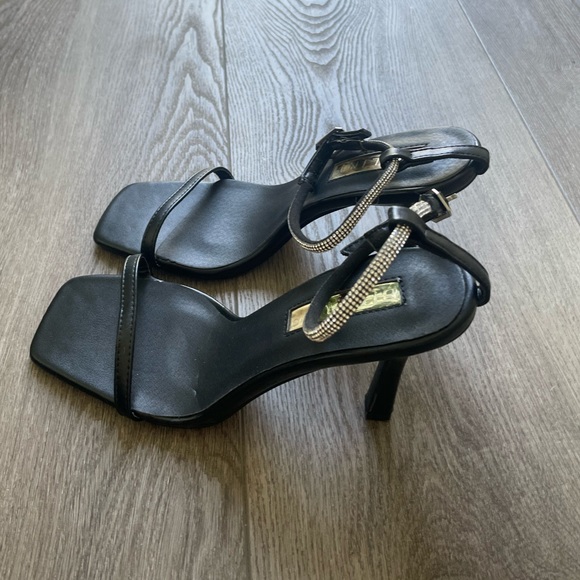 billini bexley black thin strap crystal diamante ankle strap high heels size 7 - Picture 6 of 9